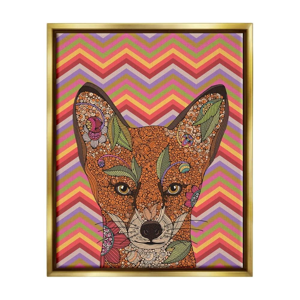 Valentina Harper NWT Retro Fox Canvas Art in Gold Floating Frame 22"L x 18"W